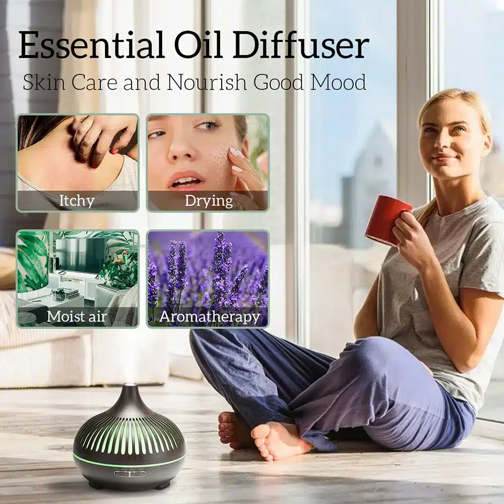 Humidificateur ultrasonique 500ml LED - Diffuseur huiles essentielles en bois