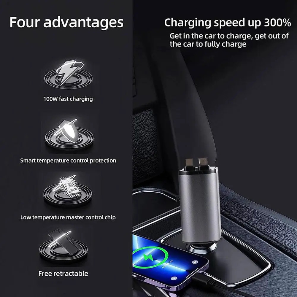 Câble rétractable chargeur voiture rapide