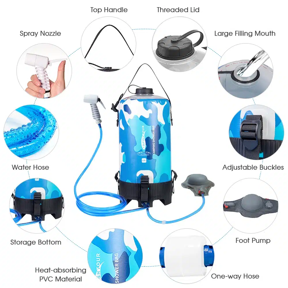 Douche portable extérieure avec pompe à pied